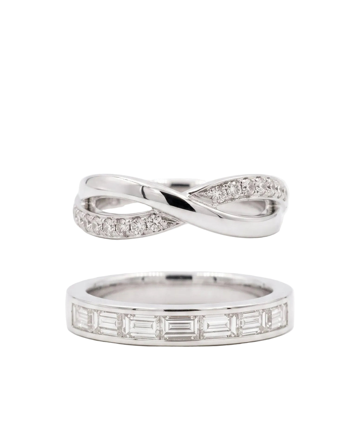 Infinity Duo Wedding Rings: Baguette-Cut & Infinity