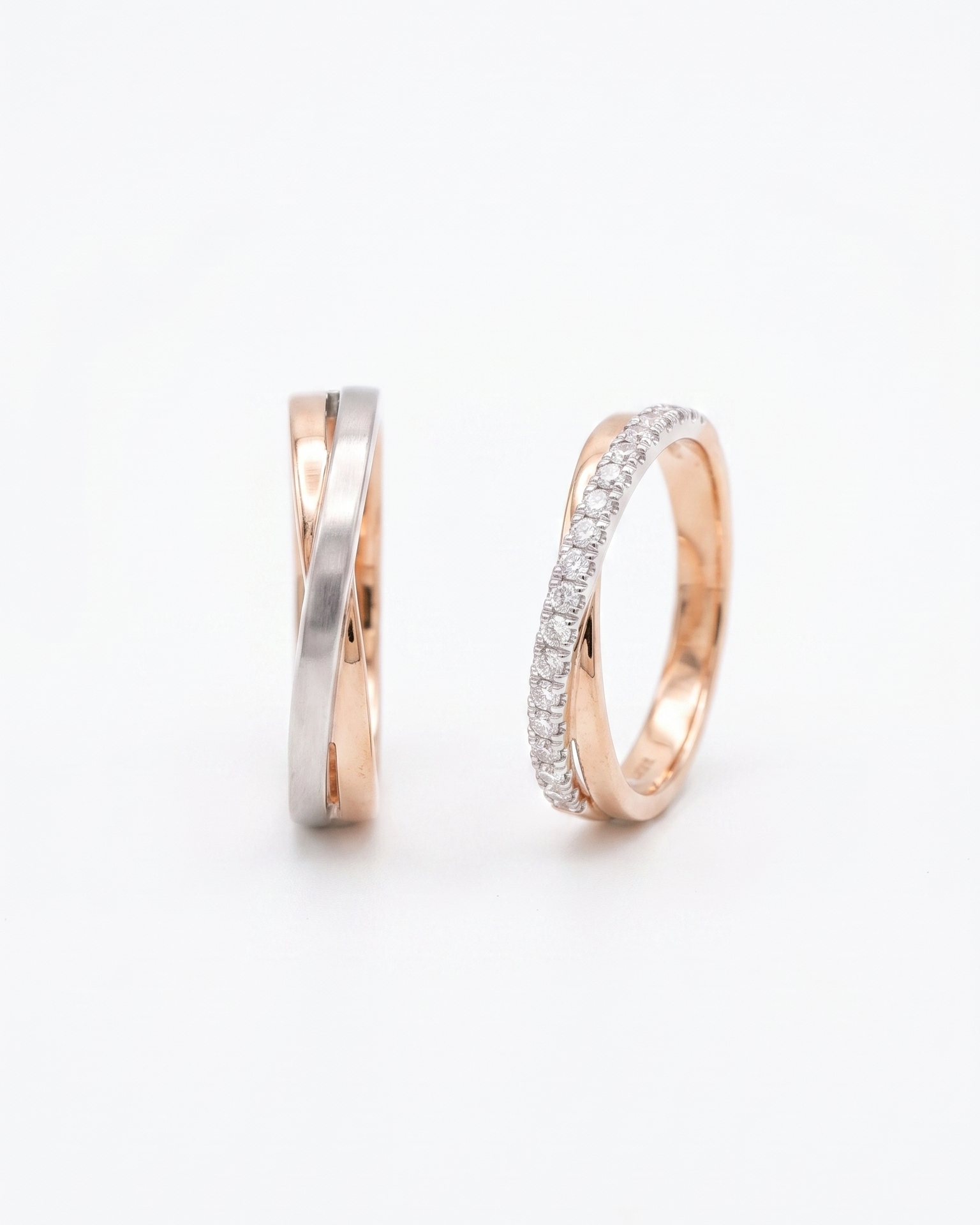 Cross Matte Rose Gold Wedding Rings
