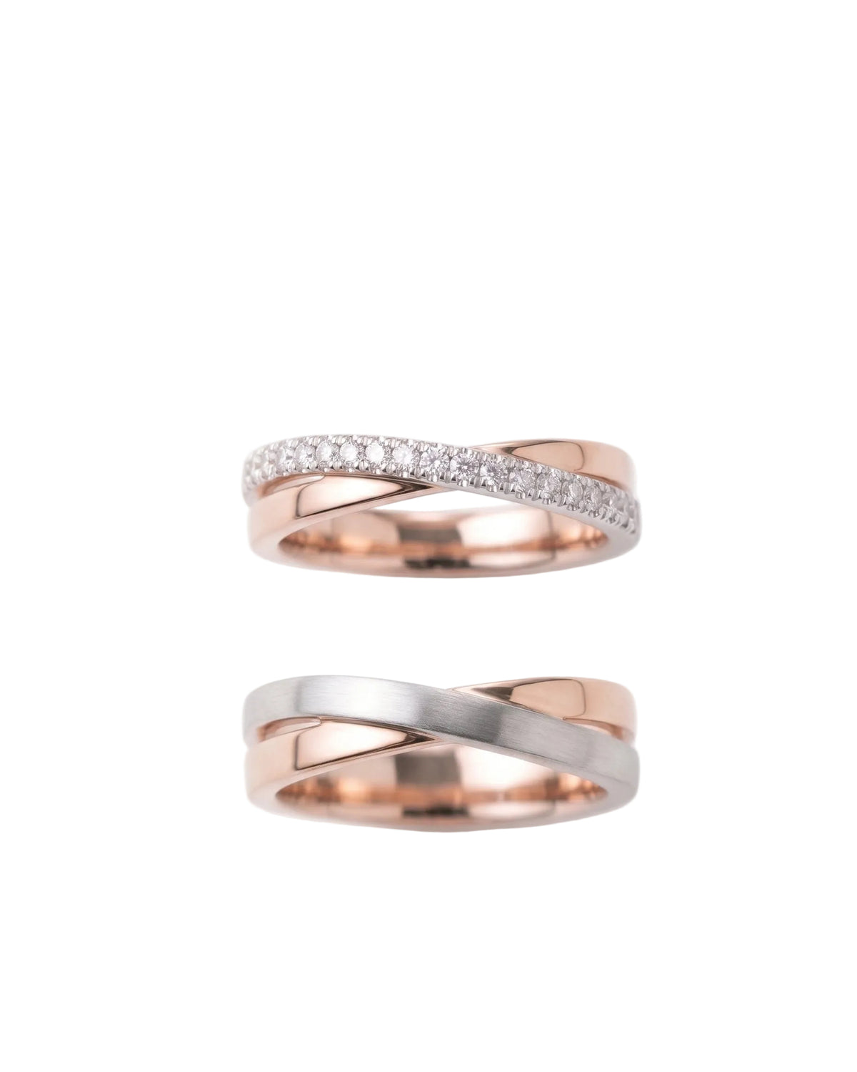 Cross Matte Rose Gold Wedding Rings