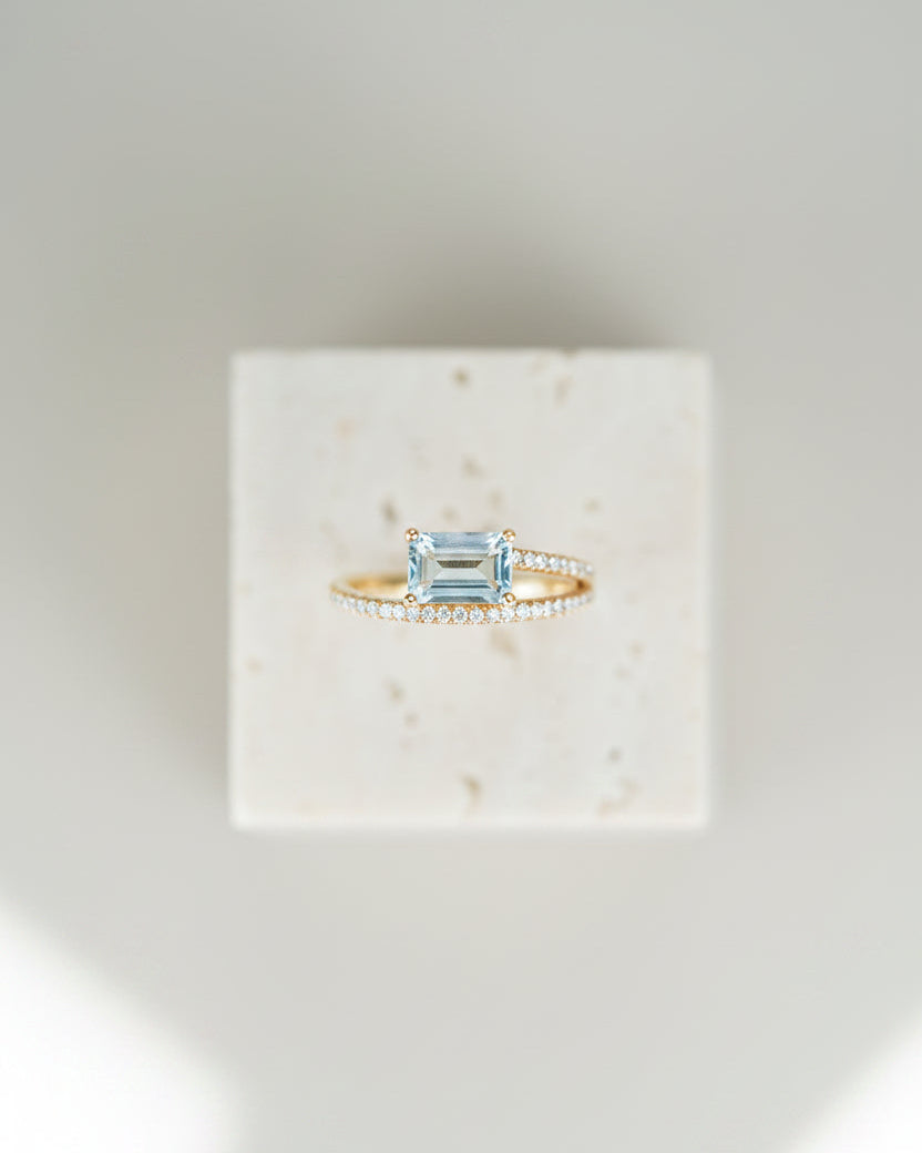 Aquamarine Asymmetric Diamond Ring