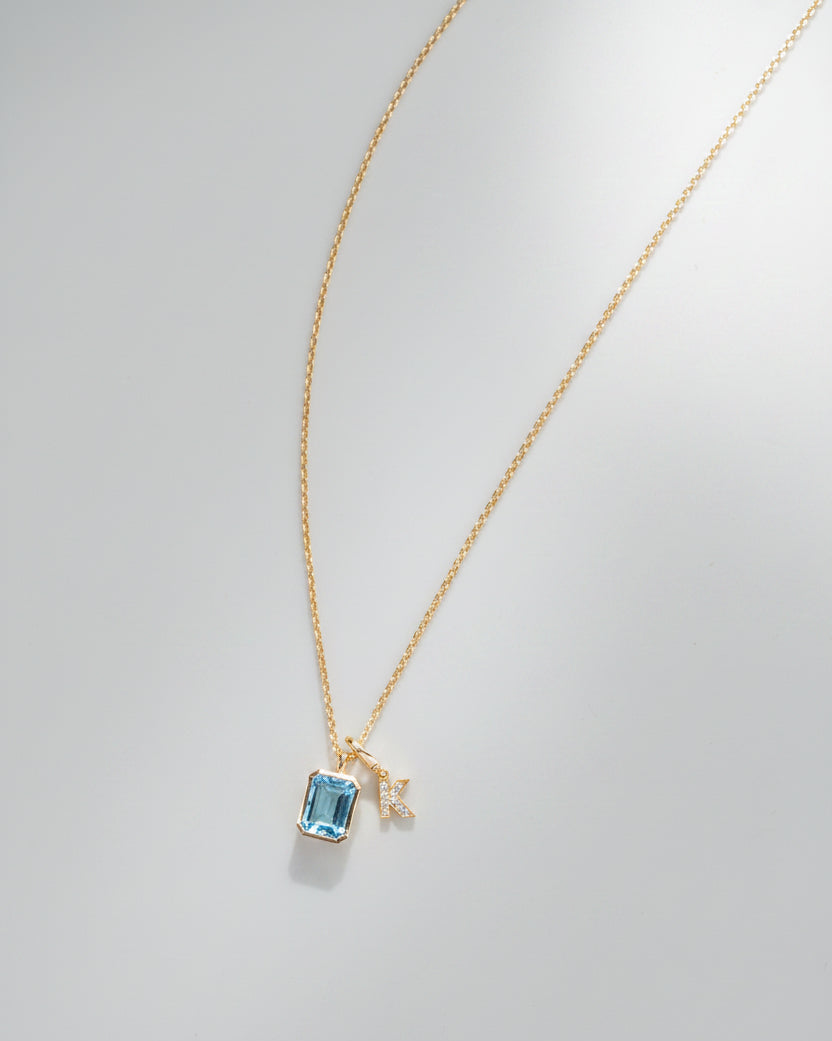 Bezel Emerald-Cut Santa Maria Aquamarine Pendant (Yellow Gold)