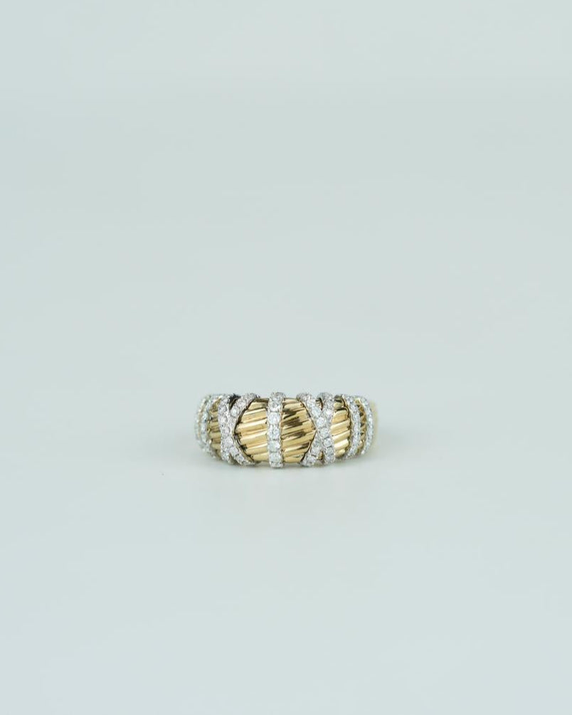 Twisted Ribbon Textured Gold and Diamond Ring
