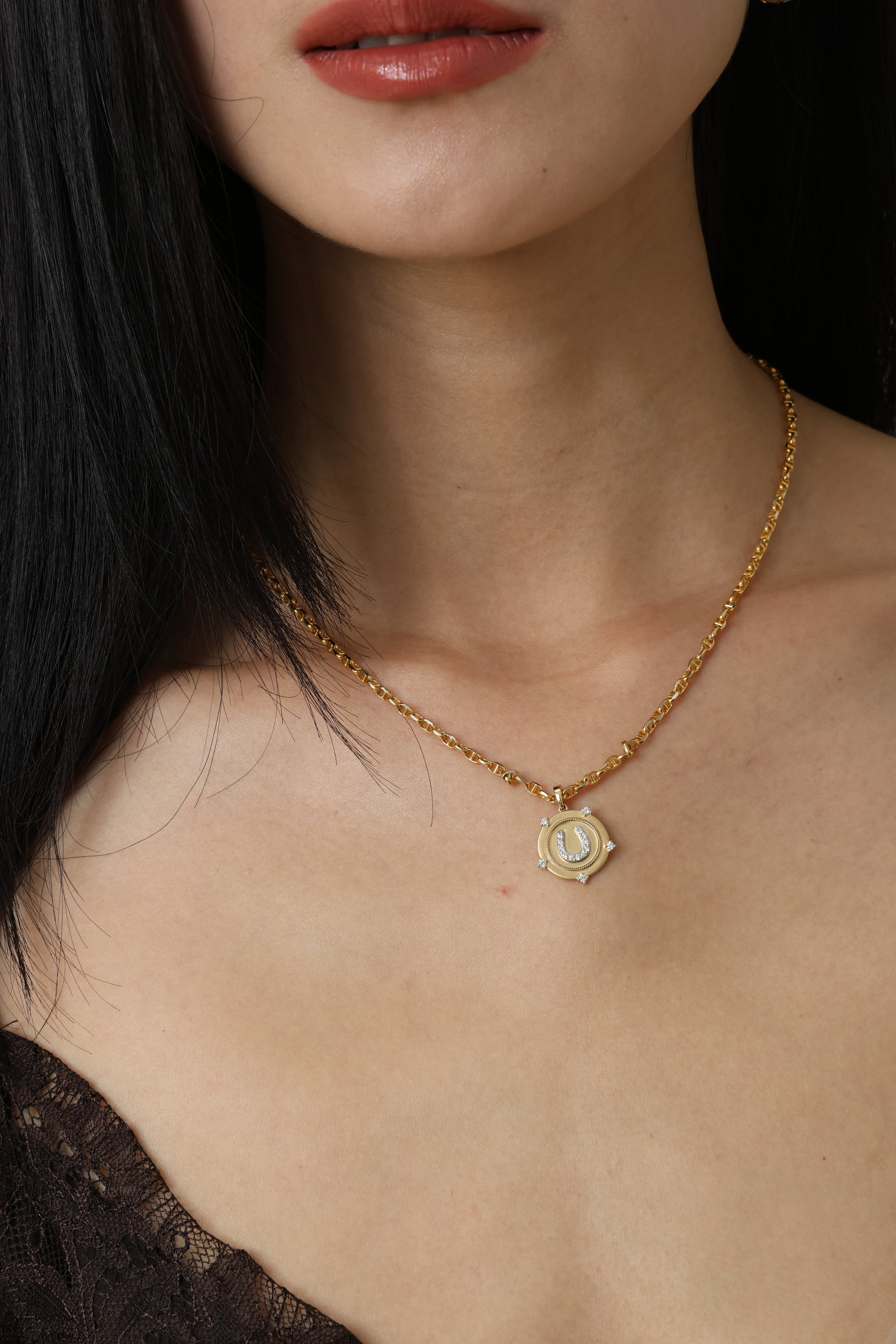 Horseshoe Coin with Diamond Charm