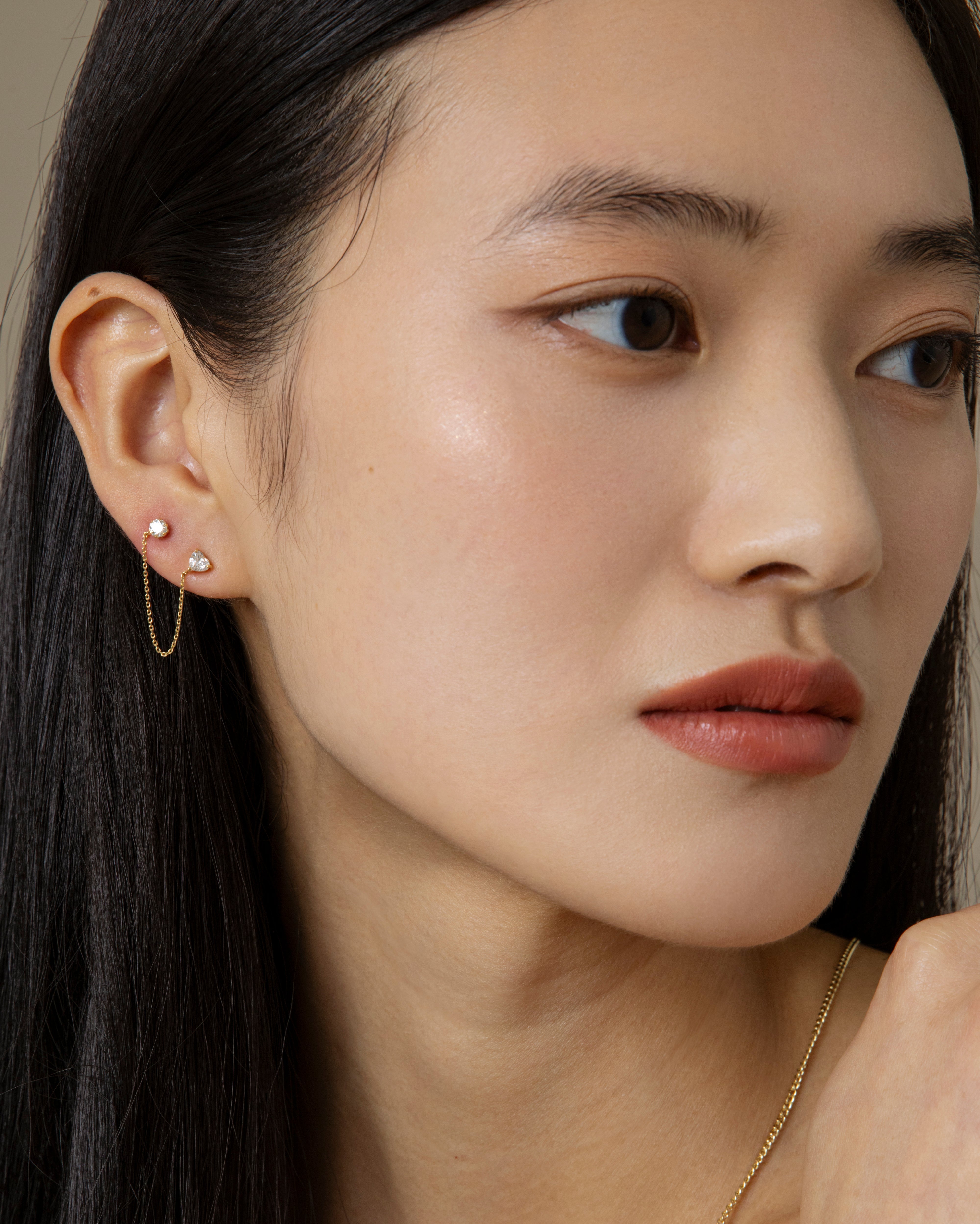 Heart & Round Diamond Double Studs Earrings