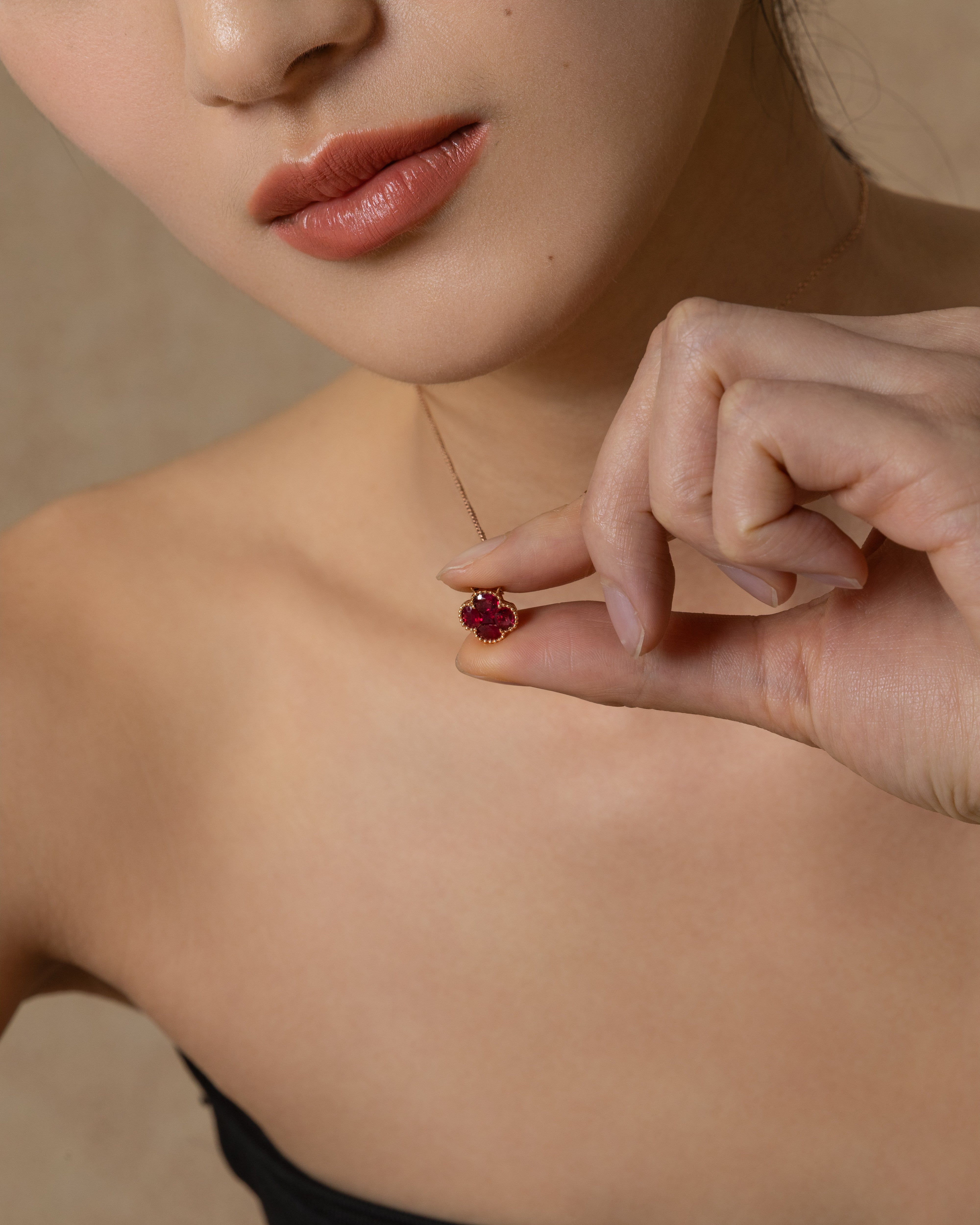 Ruby Clover and Diamond Drop Necklace