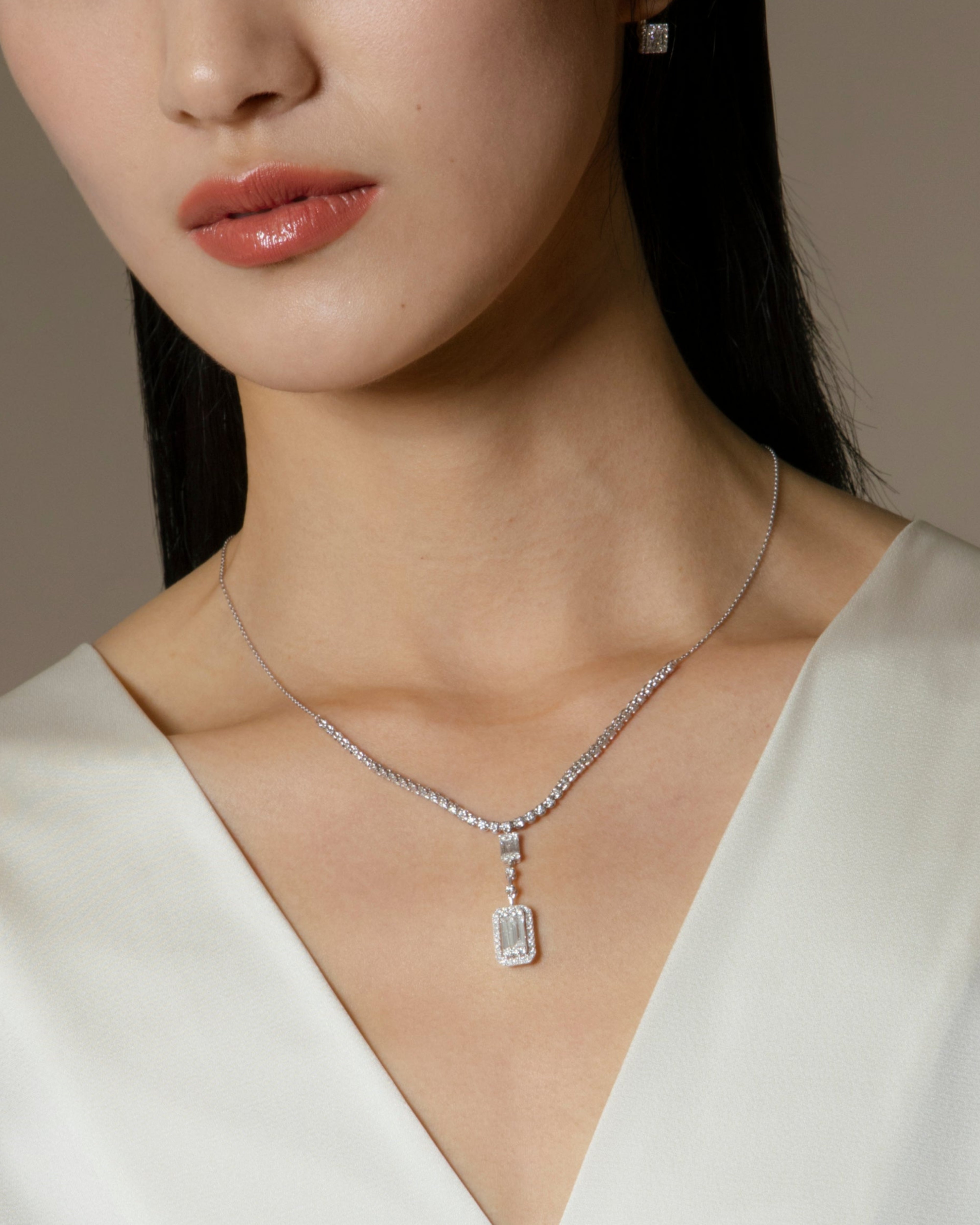 Illusion Emerald Diamond Long Drop Necklace