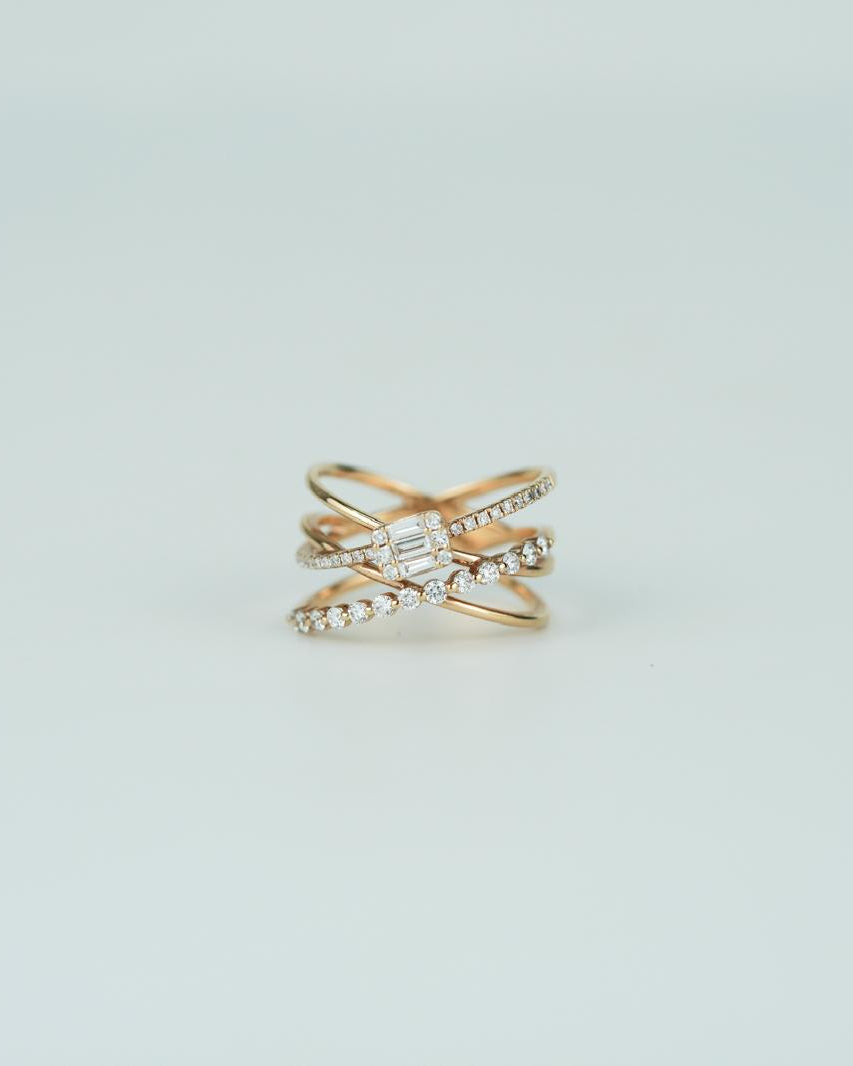 Illusion Emerald and Round Diamond Cross Ring