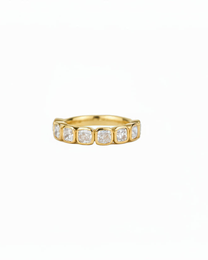 Cushion-Cut Half Band Diamond Ring In Bezel Setting