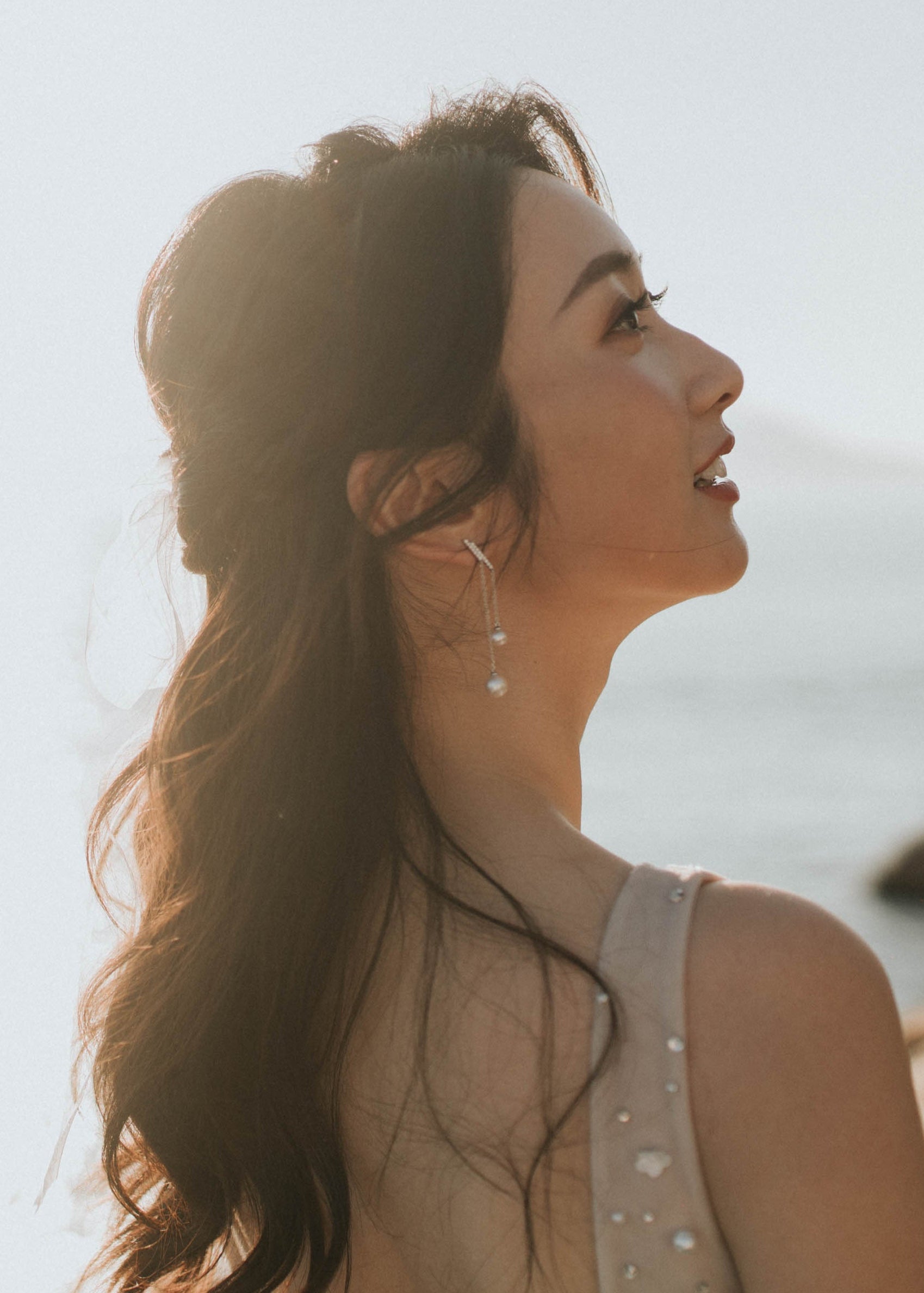 Double-Line Lumina Pearls and Diamond Drop Earrings