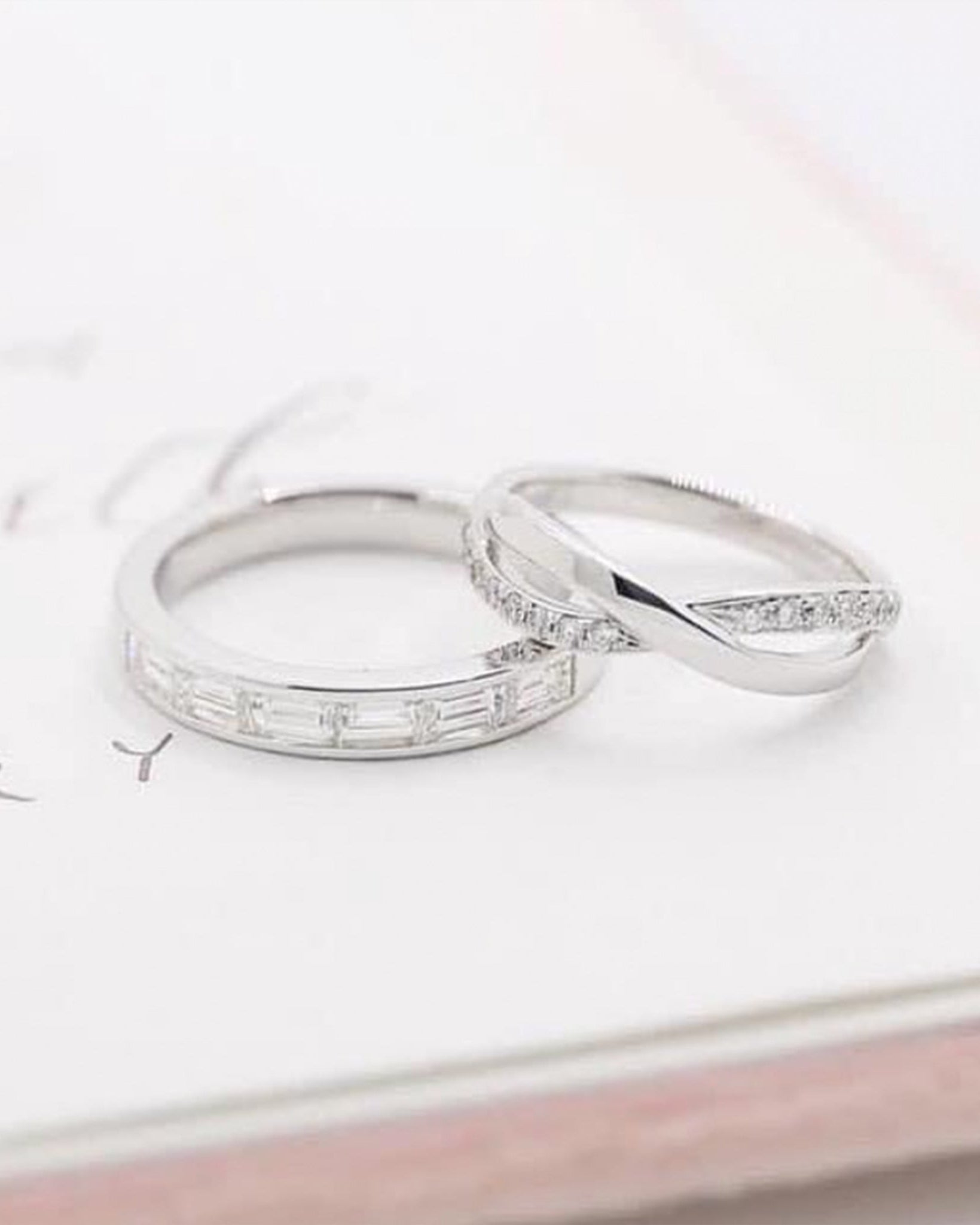 Infinity Duo Wedding Rings: Baguette-Cut & Infinity