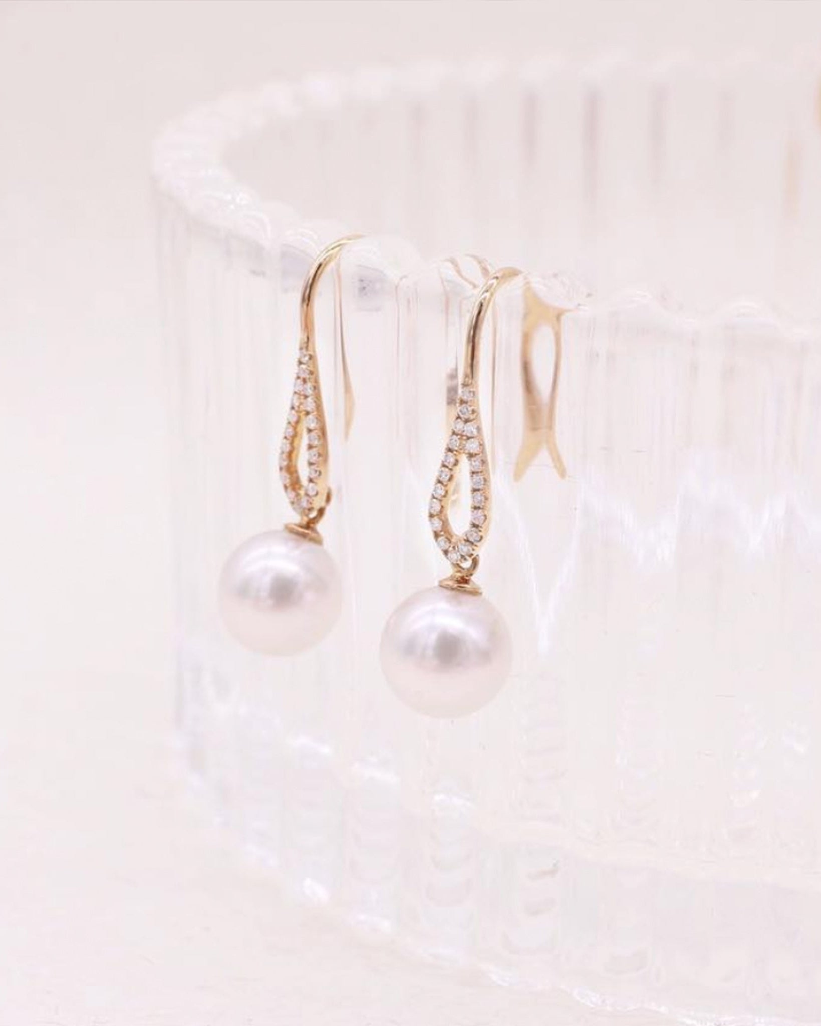 Streamlined Akoya Pearls & Diamond Drop Earrings